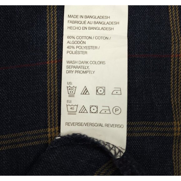 Arrow Mens Plaid Button-Down Shirt M Navy & Tan Cotton Polyester - Picture 6 of 9